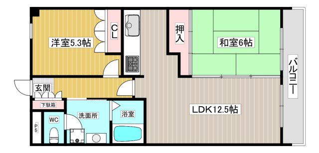 グレイスコート直井(2LDK/1階)の間取り写真