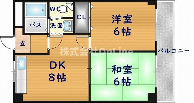 エイチ・ツー・オー高井田IIビル(2DK/8階)の間取り写真