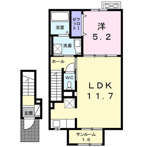 グランツ新庄北(1LDK/2階)の間取り写真