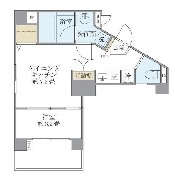 アールプライム大手町(1DK/3階)の間取り写真