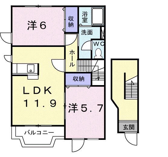 サニ-スクエアC(2LDK/2階)の間取り写真