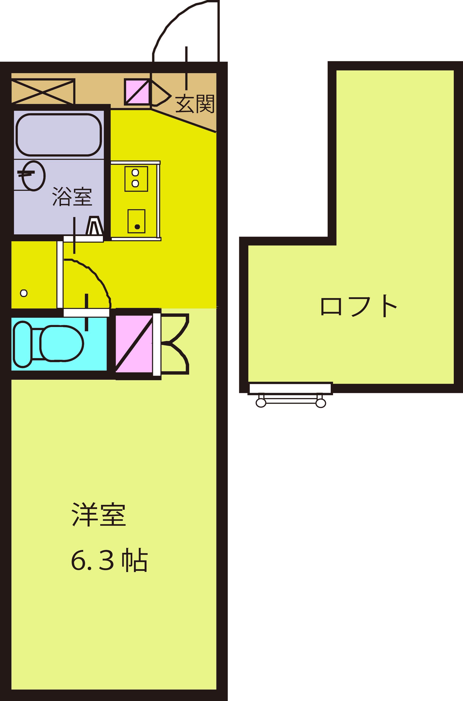 リボンA(1K/1階)の間取り写真
