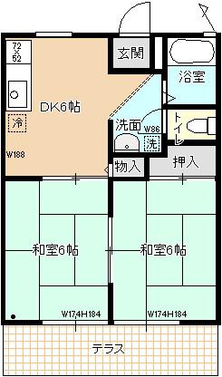 サンシティ藤井(2DK/1階)の間取り写真