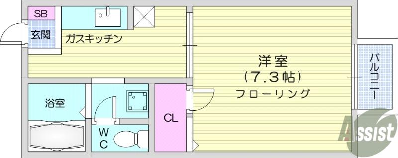 グリーンメイル(1K/2階)の間取り写真