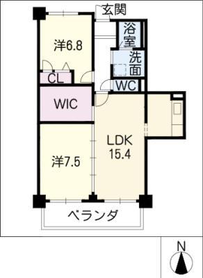 ウィン・コート白川(2LDK/15階)の間取り写真