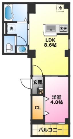 ノエル新川崎(1LDK/2階)の間取り写真