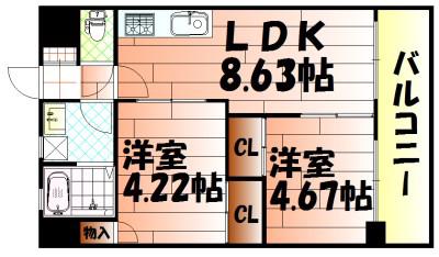 ウイングス砂津(2LDK/3階)の間取り写真