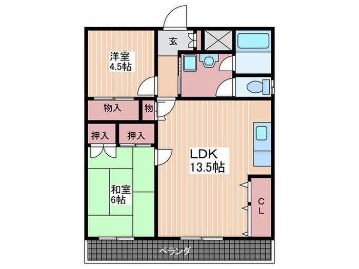 AD.ONE′S皆賀(2LDK/2階)の間取り写真