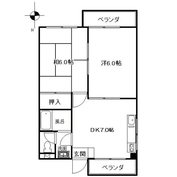 シャンクレール桂(2DK/4階)の間取り写真