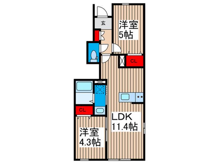 リーブルファイン柏新柏(2LDK/1階)の間取り写真