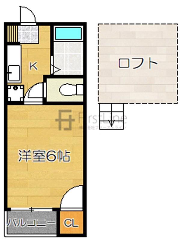 サンラーク三条A(1K/2階)の間取り写真