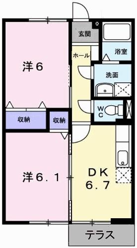 エスポワール赤坂(2DK/1階)の間取り写真