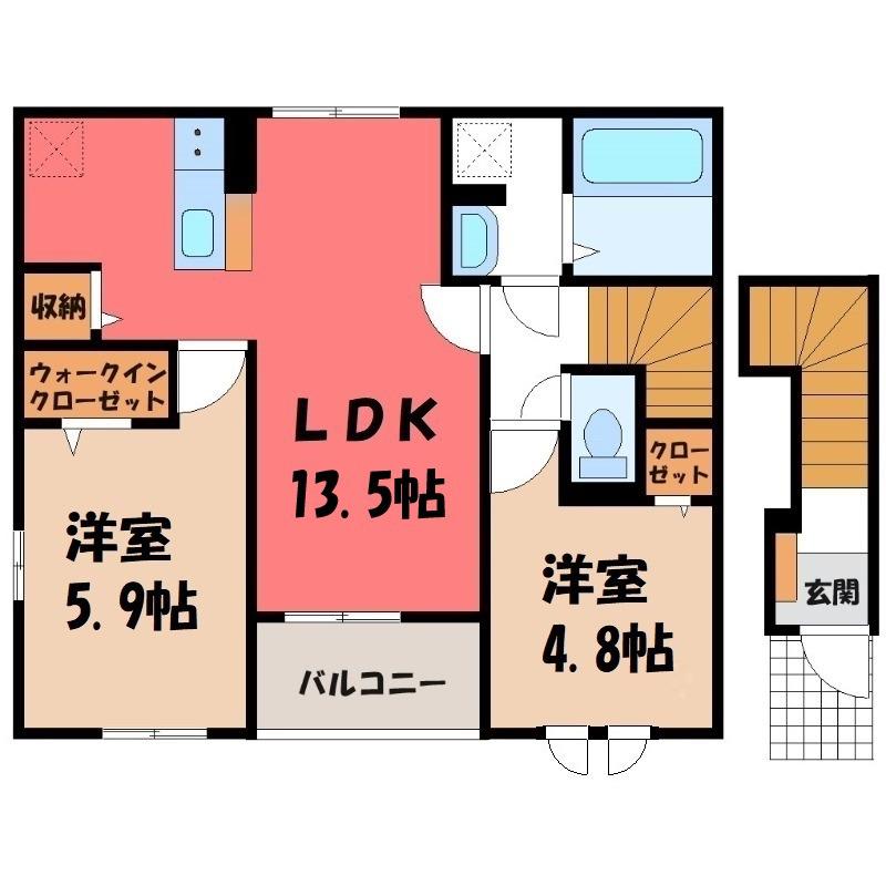 フォックス ゲート S(2LDK/2階)の間取り写真