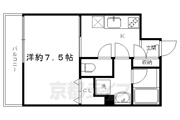 GARNET RESIDENCE 京都辰巳(1K/2階)の間取り写真
