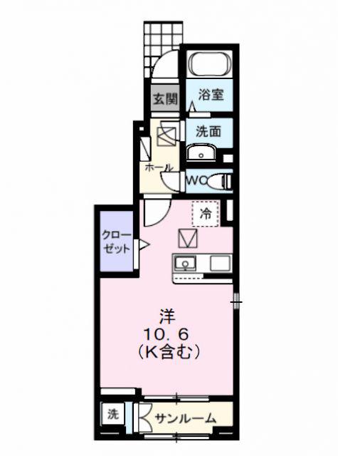 フェニックス II(ワンルーム/1階)の間取り写真