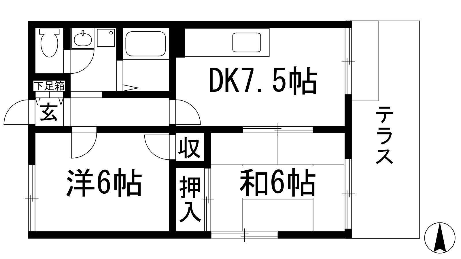 ハミング門戸(2DK/1階)の間取り写真