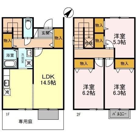 ヴェルドミールC(3LDK/1階)の間取り写真
