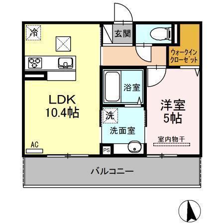アルモニー B棟(1LDK/2階)の間取り写真