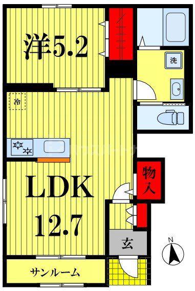 リーブルファイン松戸中和倉(1LDK/1階)の間取り写真