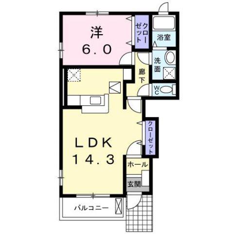 アン・ボヌールA棟(1LDK/1階)の間取り写真