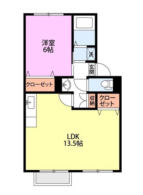 ウエストグランディールB棟(1LDK/2階)の間取り写真