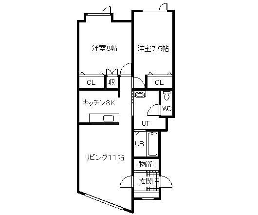アンダンテC(2LDK/1階)の間取り写真