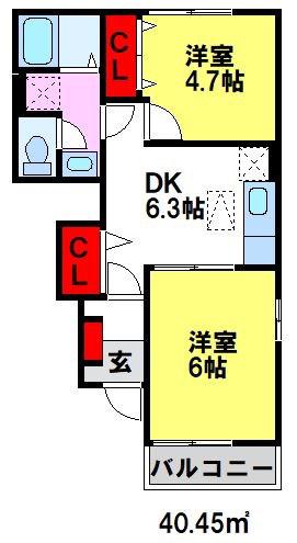 グランディール(2DK/1階)の間取り写真
