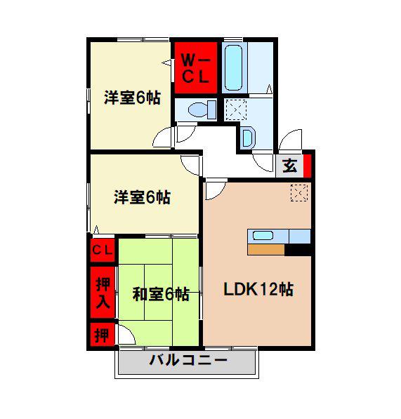 グリーンハイムII(3LDK/2階)の間取り写真