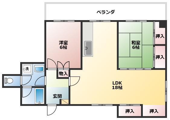 グリーンヒルハイツ(2LDK/2階)の間取り写真