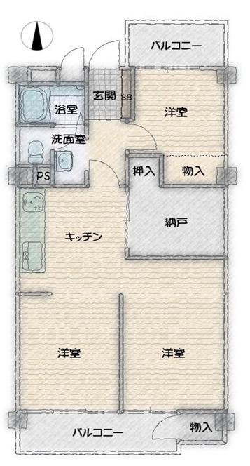 六甲台ハウス3号棟(3DK/5階)の間取り写真