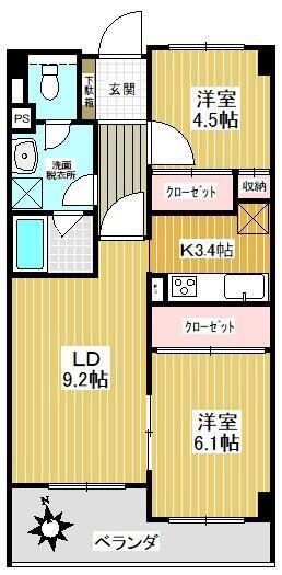 パスレル秀栄(2LDK/3階)の間取り写真