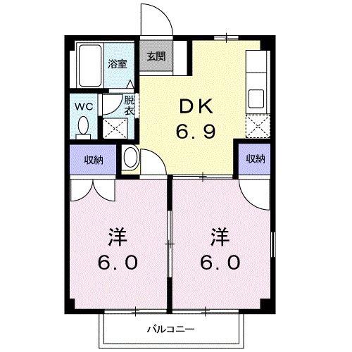 ドミールK(2DK/1階)の間取り写真