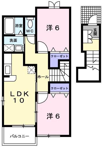 プラシードA(2LDK/2階)の間取り写真