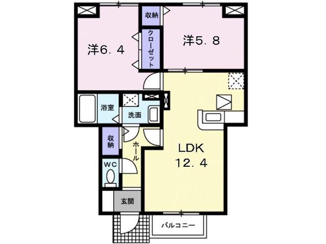ロイヤルシャトー・ヴィル(2LDK/1階)の間取り写真
