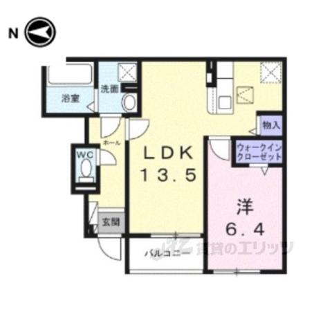 リジェール高の原(1LDK/1階)の間取り写真
