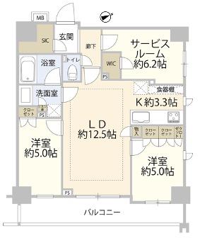 オープンレジデンシア新宿ザ・ハウス(2LDK/8階)の間取り写真