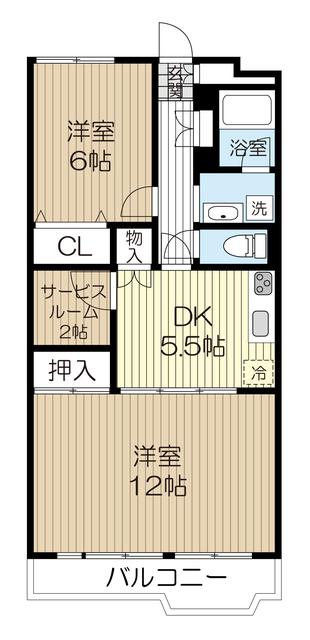 向陽台サニーハイツ 805(2SDK/8階)の間取り写真