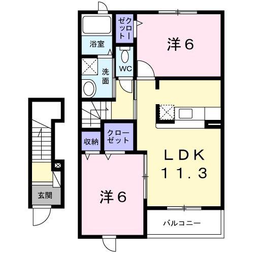 フローリッシュ(2LDK/2階)の間取り写真