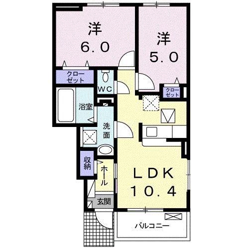 プラシード坂本B(2LDK/1階)の間取り写真