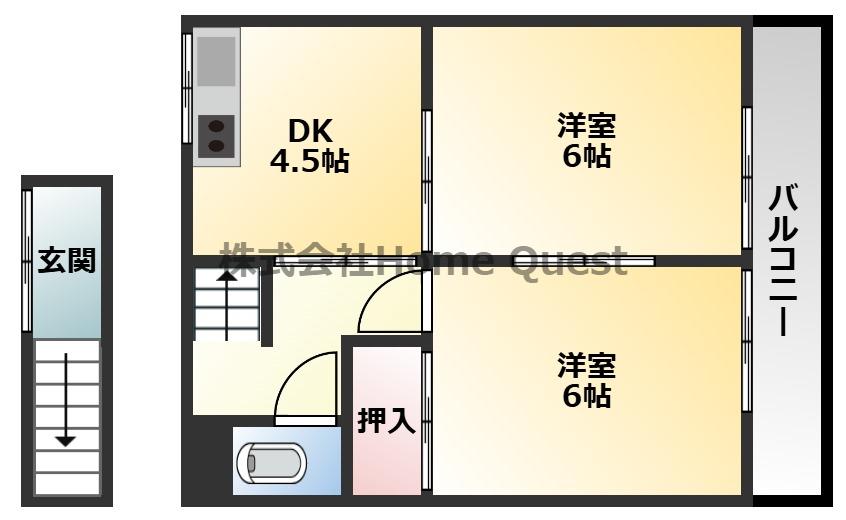 さくら 東棟(2DK/2階)の間取り写真