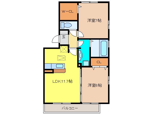 AQUA(2LDK/2階)の間取り写真
