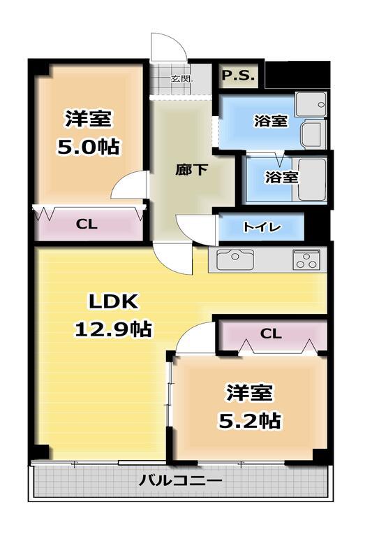 今里グリーンハイツ(2LDK/10階)の間取り写真