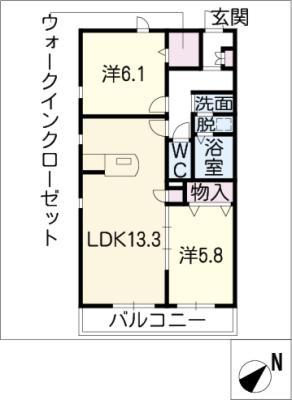 PASTEL I(2LDK/1階)の間取り写真