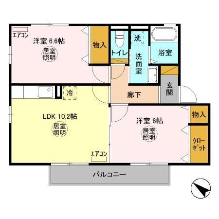 ヴィラ・ボヌール(2LDK/2階)の間取り写真