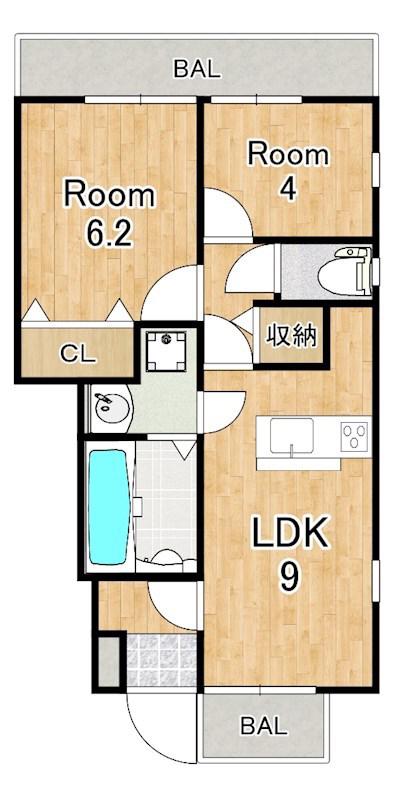 PLAISIR堅田A(2DK/1階)の間取り写真