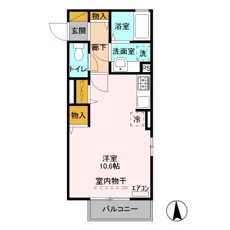 フォンテーヌ(ワンルーム/2階)の間取り写真