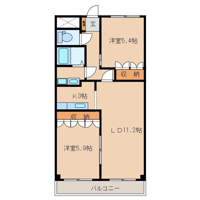 ハイツハピネス(2LDK/2階)の間取り写真