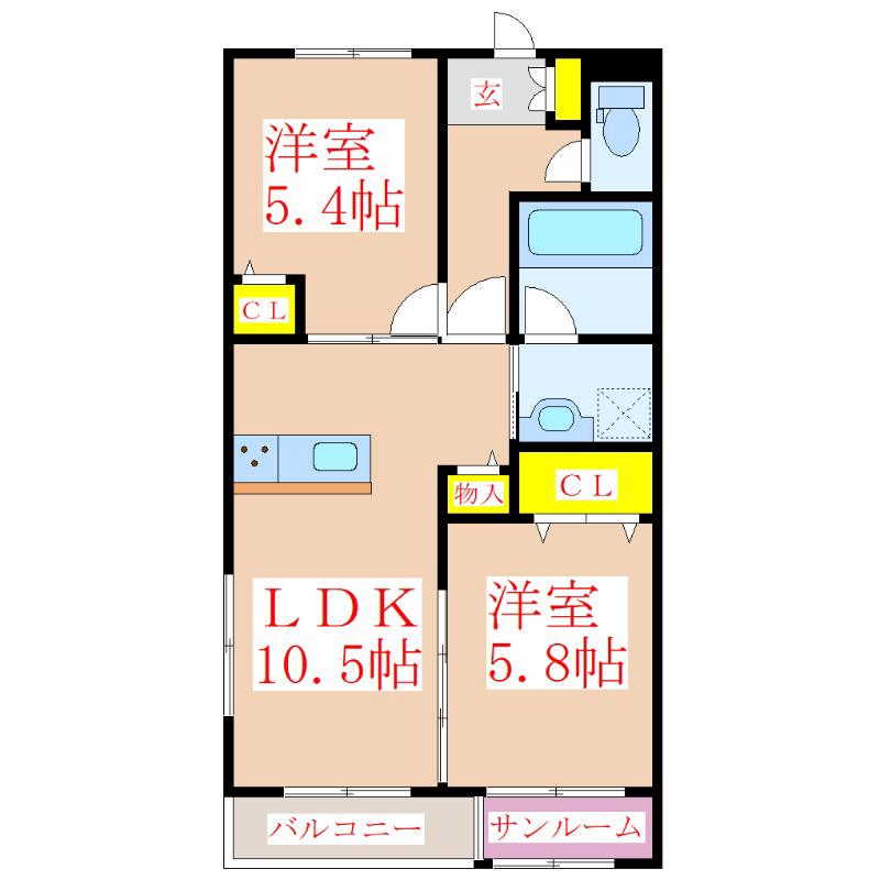 ブランシェ隼人(2LDK/1階)の間取り写真