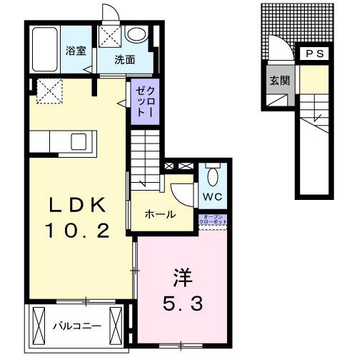 高松琴平電鉄志度線 沖松島駅 徒歩2分 3階建 築9年(1LDK/2階)の間取り写真