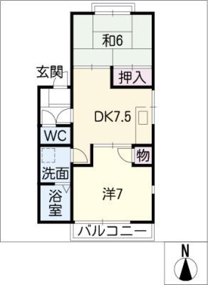 パークハウスITO(2DK/1階)の間取り写真